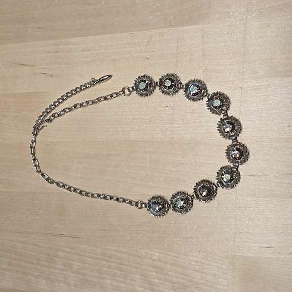 Silver Color Necklace Floral Designs with Iridescent Stones - Picture 3 of 9